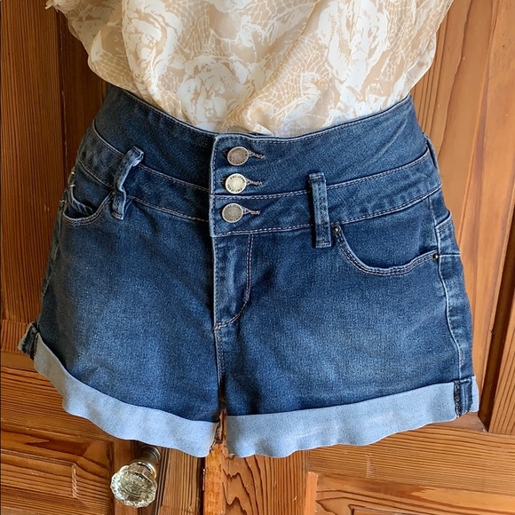 YMI Blue Denim High Waisted Shorts - Picture 2 of 11